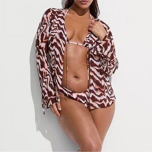 Victoria Secret Swim Beachwear Sheer Crinkle Top with ties in Wavy Zebra 🏝️